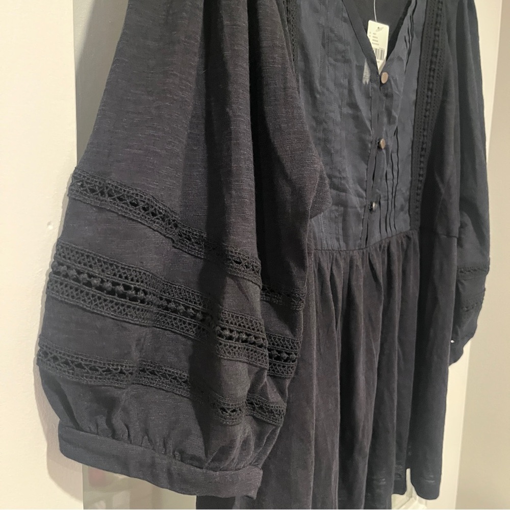 NWT Anthropologie Kaye Pintucked Babydoll Top Black 3/4 Sleeve Plus Size 2X - Picture 3 of 15